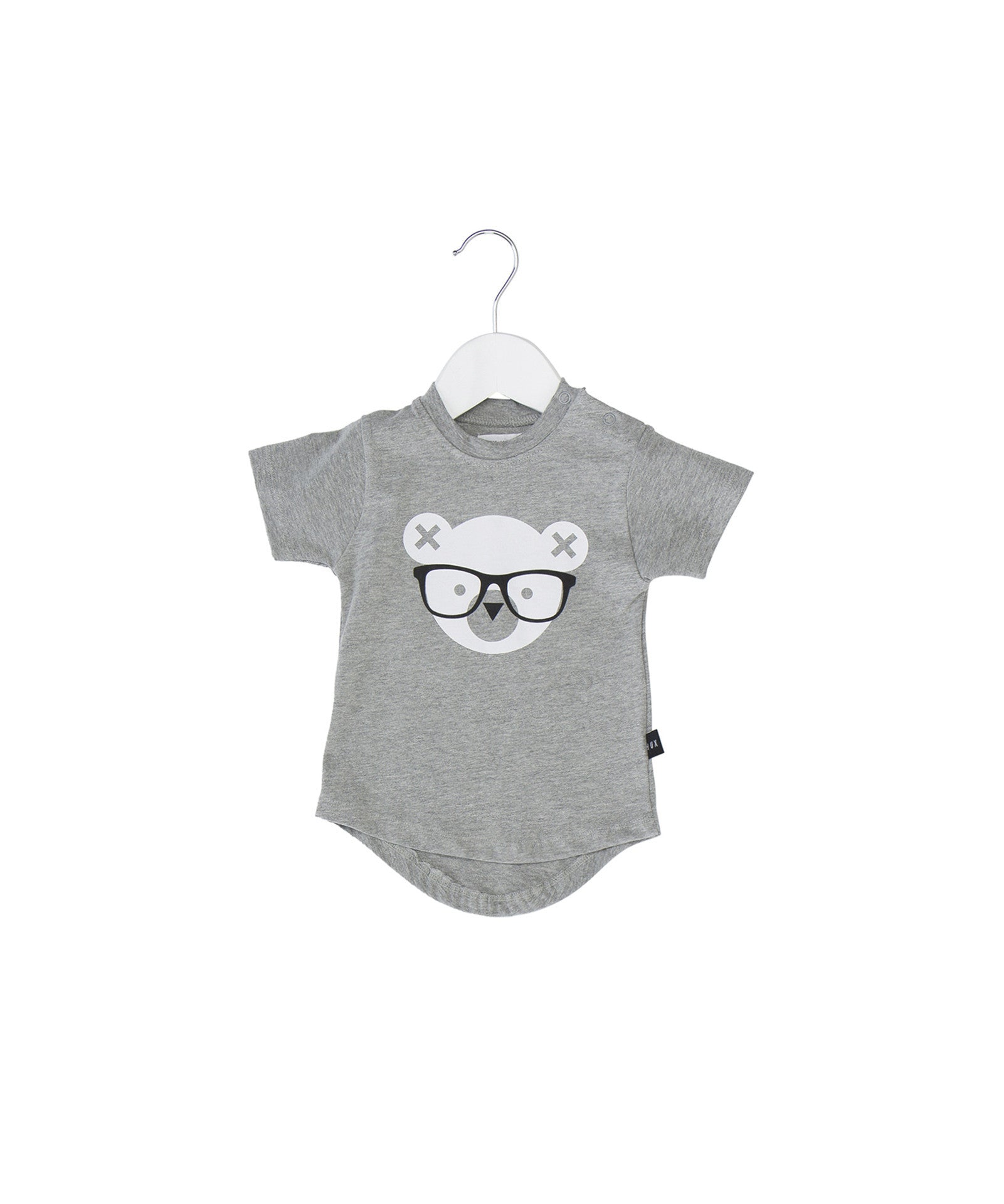 Huxbaby Nerd Bear Drop Back T-Shirt - Grey Marle