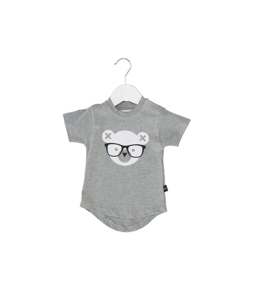 Huxbaby Nerd Bear Drop Back T-Shirt - Grey Marle
