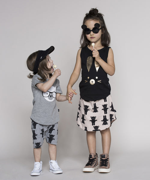 Huxbaby Nerd Bear Drop Back T-Shirt - Grey Marle