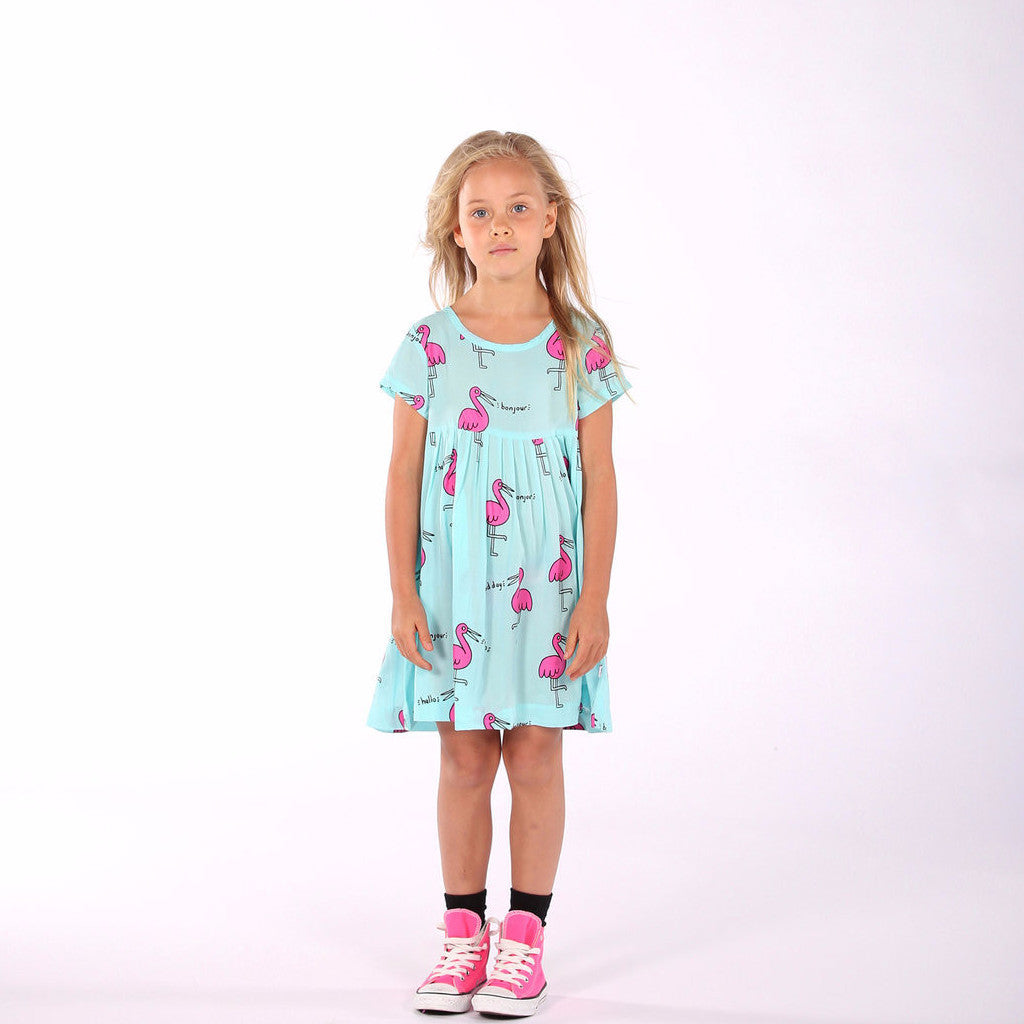 Littlehorn - Hello Flamingos Empire Dress - Green